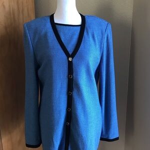 St. John Collection Vintage Blue Knit Cardigan and Top with Black Accents